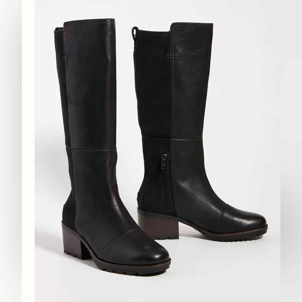 Women's Tall Black Leather Block Heel Boots